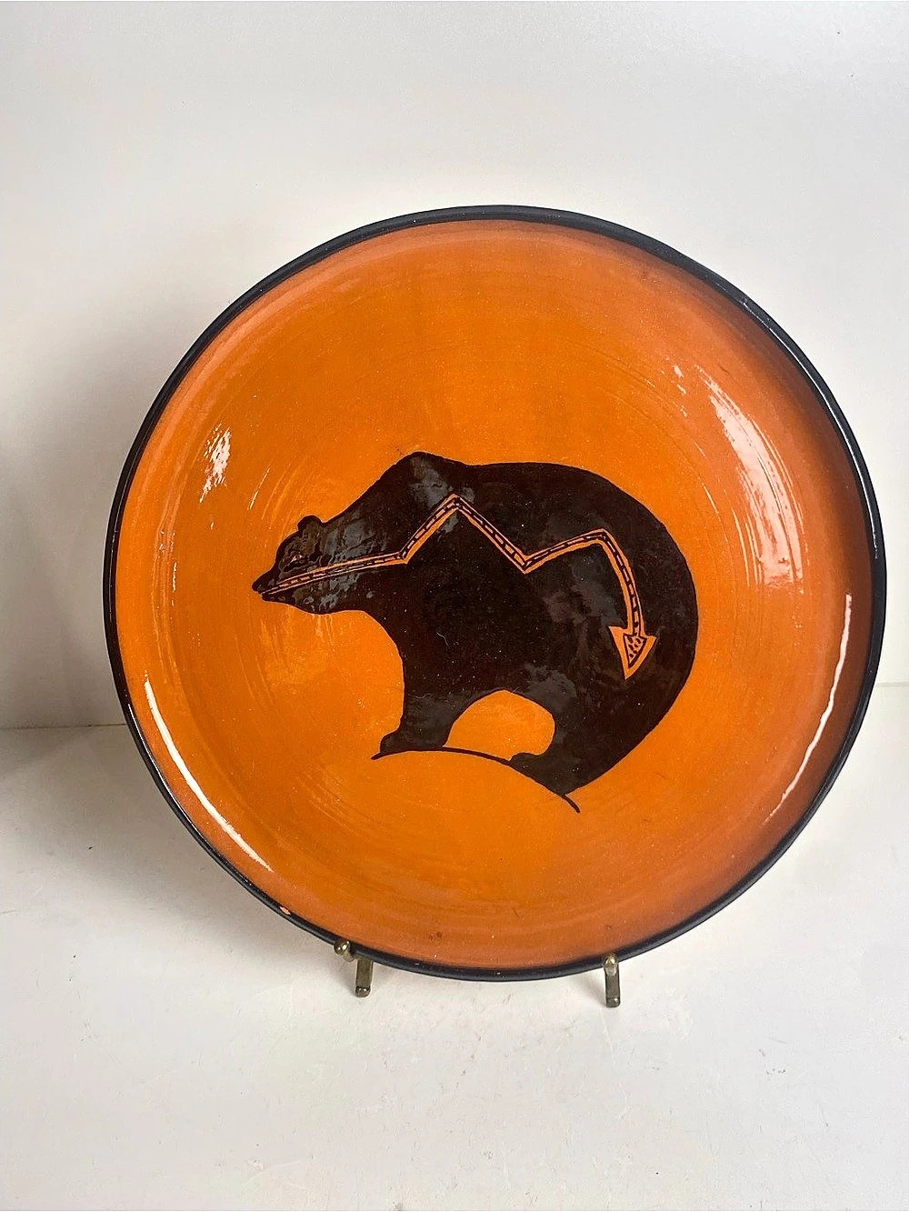 Southwest Signed Heartline Bear Orange & Black 11.5” Diameter Plate